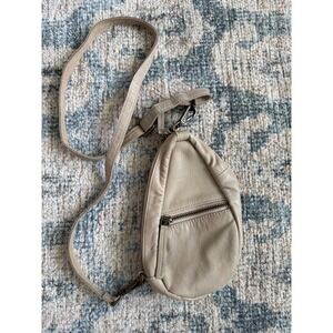 Free People Coffee Date Leather Crossbody Bag in Stone Pristine Condition